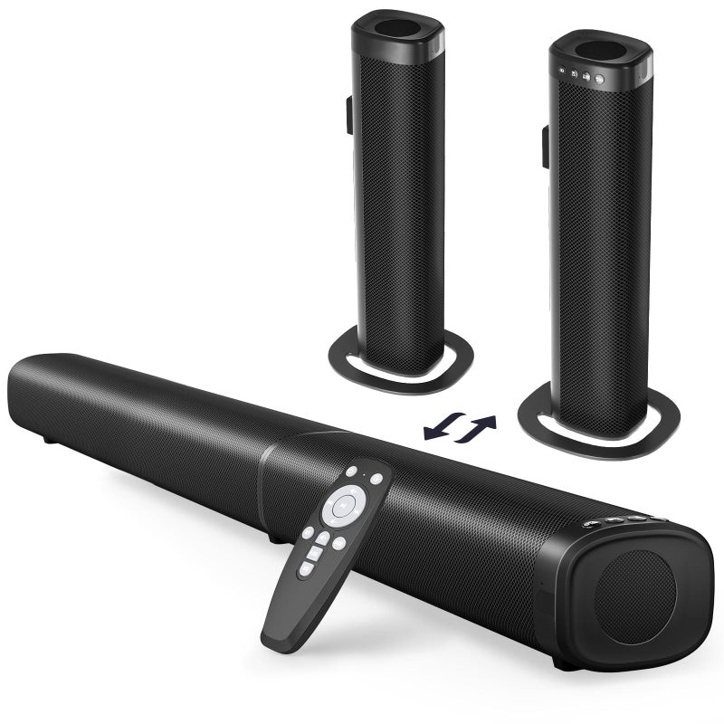 Puriom Sound Bar for Smart TV, 100W Sound Bar with Bluetooth 5.3/ARC/Opt/AUX Connect, 2-in-1 Detachable Home Soundbar, Home Theater Speaker & Bass Effect, for TV/PC/Projectors - Image 1