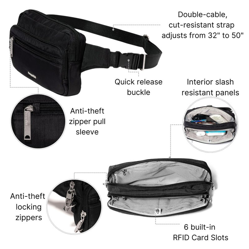 Baggallini Securtex Anti-theft Belt Bag 8.8"x5.5" Crossbody Fanny Pack for Women RFID Wallet Locking Zipper Travel Purse - Image 3