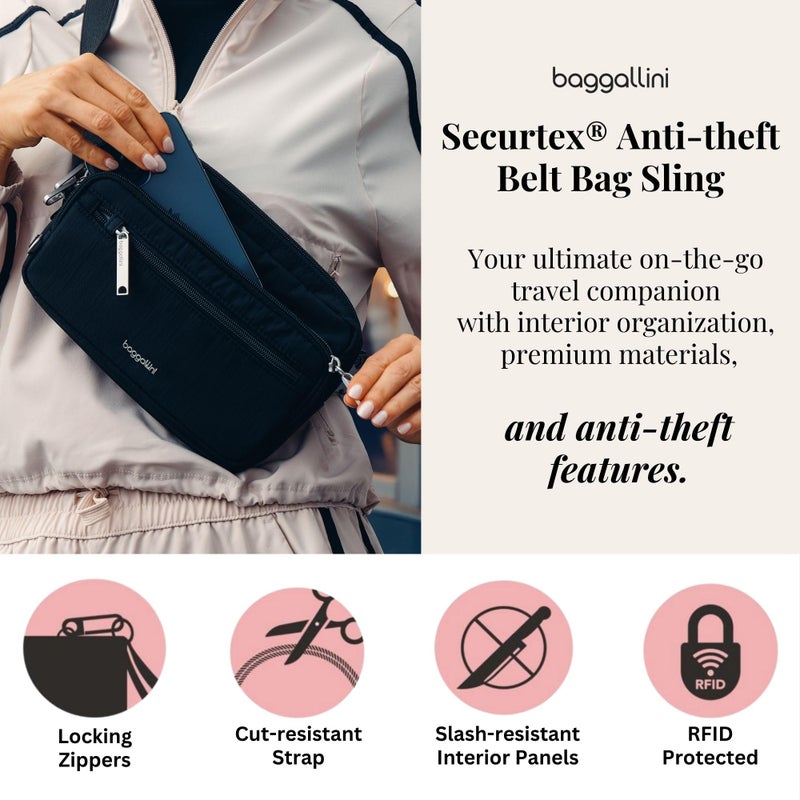 Baggallini Securtex Anti-theft Belt Bag 8.8"x5.5" Crossbody Fanny Pack for Women RFID Wallet Locking Zipper Travel Purse - Image 2