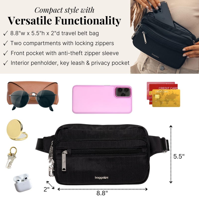 Baggallini Securtex Anti-theft Belt Bag 8.8"x5.5" Crossbody Fanny Pack for Women RFID Wallet Locking Zipper Travel Purse - Image 4