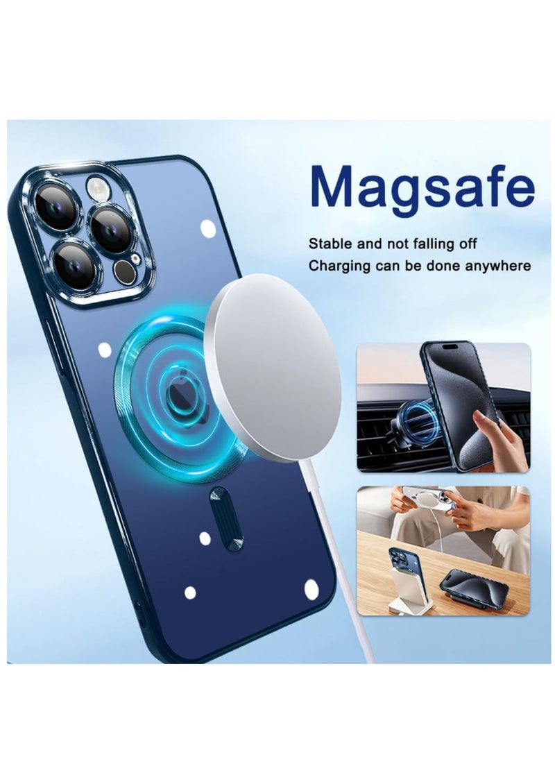 ELTRAZONE Magnetic Case for iPhone 15 Pro Max Case [Compatible with MagSafe] Full Camera Protection Clear Plating Luxury Cover for Women Men Soft TPU Bumper Drop Protective Phone Case (6.7"), Blue - Image 3