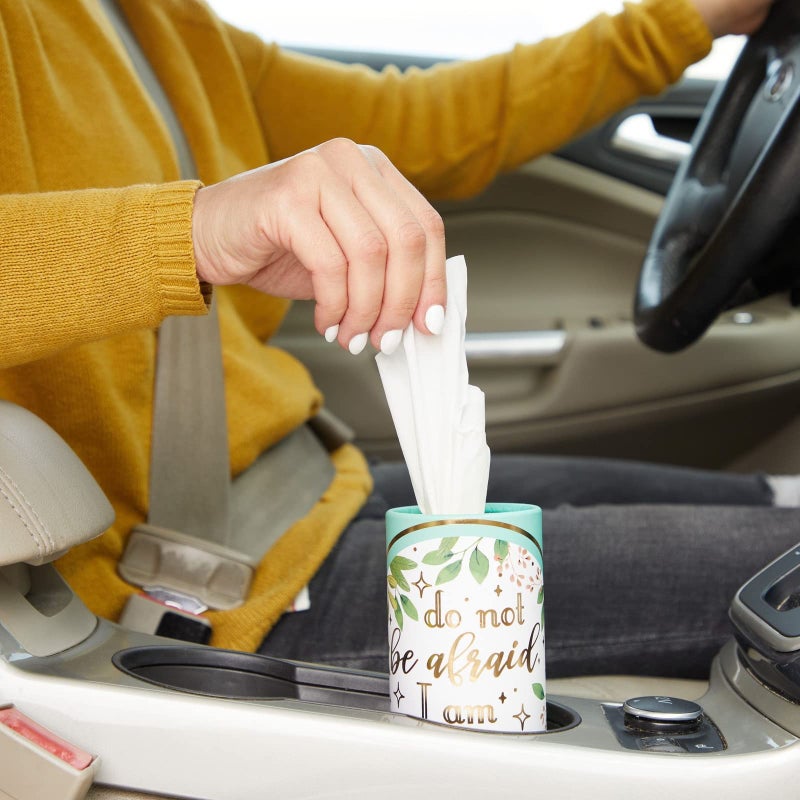 Zodaca 8-Pack Car Tissues Cylinder Boxes - Round Travel Wipes for Car Cup Holder (50 Tissues Per Container, Gold Foil Scripture Design) - Image 4