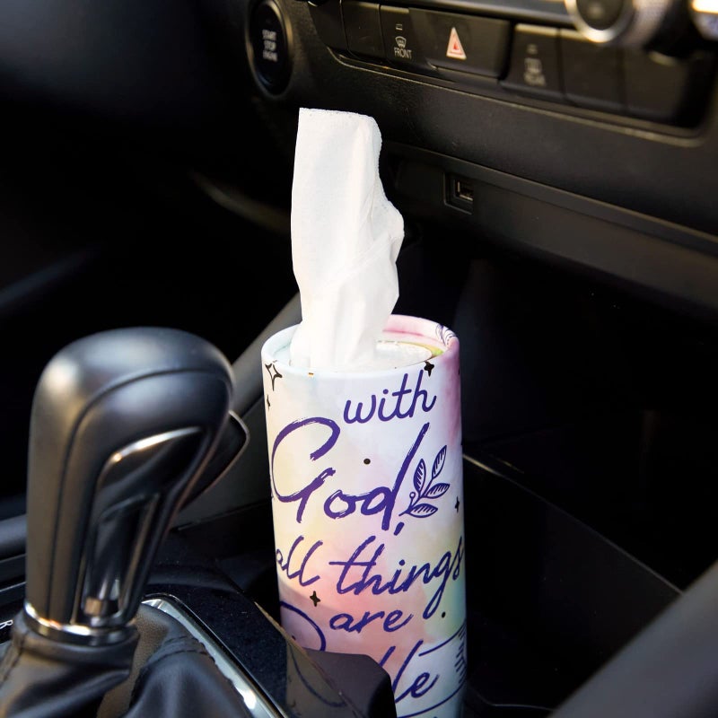Zodaca 8-Pack Car Tissues Cylinder Boxes - Round Travel Wipes for Car Cup Holder (50 Tissues Per Container, Gold Foil Scripture Design) - Image 5