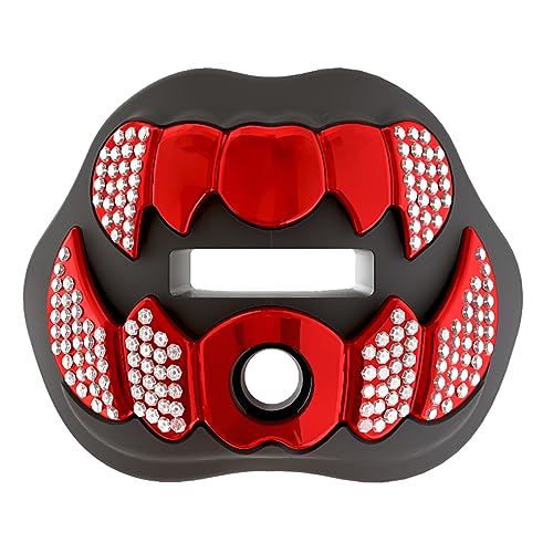 LeCool Football Mouth Guard with Connected Strap- 3D Beast Chrome Adult and Youth Mouth Guard-Mouth Piece for Sports for Maximum Air Flow and Teeth Protection (Black-Red, with Diamonds) - Image 1