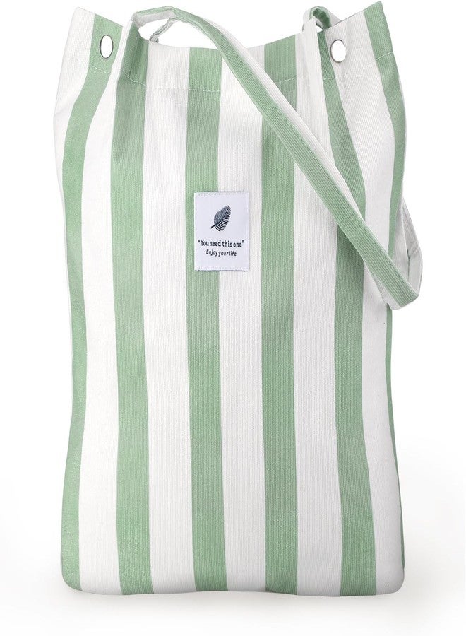 كون حقيبة حمل من قماش الكوردروي من Kawn®، حقيبة حمل أنيقة وجذابة من القماش للنساء، حقيبة كتف قابلة للغسل مع جيب داخلي، حقيبة مثالية للاستخدام اليومي للعمل والشاطئ والسفر والتسوق (مخططة باللون الأخضر). - Image 1