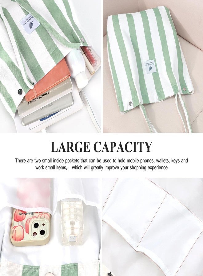 كون حقيبة حمل من قماش الكوردروي من Kawn®، حقيبة حمل أنيقة وجذابة من القماش للنساء، حقيبة كتف قابلة للغسل مع جيب داخلي، حقيبة مثالية للاستخدام اليومي للعمل والشاطئ والسفر والتسوق (مخططة باللون الأخضر). - Image 4