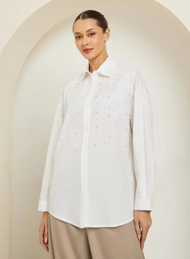 Styli Women Pearl Embellished Shirt