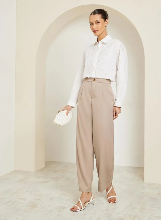 Styli Women Pearl Embellished Shirt