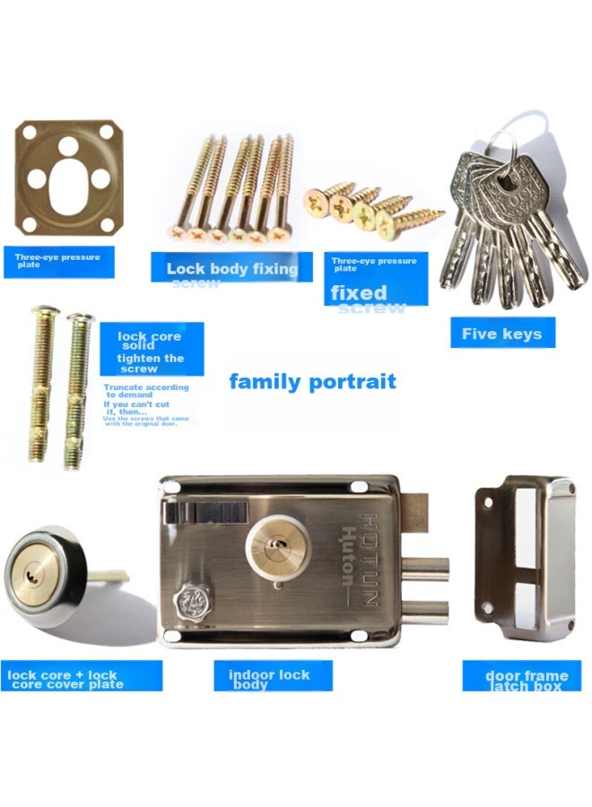 Hotun Anti-theft Door Lock, Exterior Door Lock, Old-style Door Lock, Iron Door Lock, Wooden Door Lock, Interior And Exterior Door Lock, 9698 Left-opening - Image 2