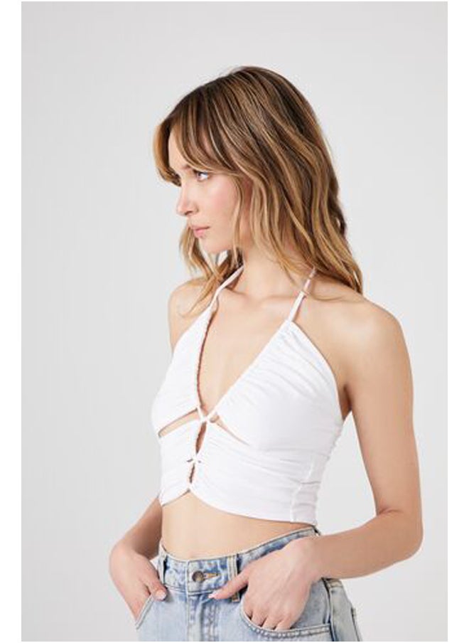 FOREVER 21 - Ruched Cutout Halter Crop Top - Image 1