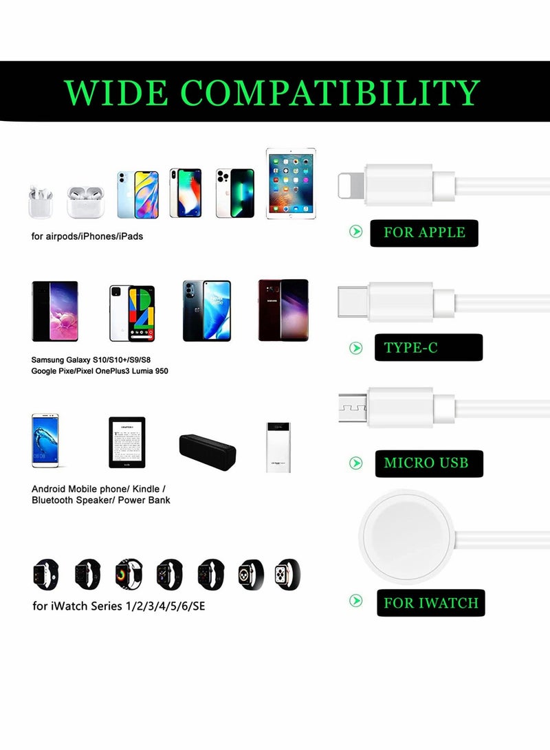 Excefore كابل شحن ساعة وهاتف 4 في 1، كابل شحن متعدد USB - كابل نوع C، سريع مغناطيسي، سلك شحن متوافق مع ساعة آبل، آيفون، جالاكسي، بيكسل، أندرويد، ساعة - Image 2