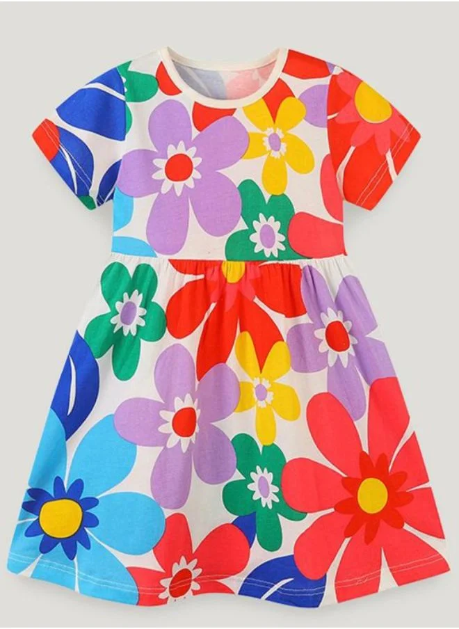 YUNIQEE Multicolour A-Line Crew Neck Printed Dress
