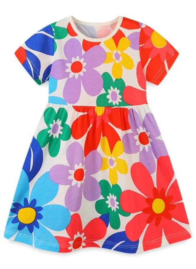 YUNIQEE Multicolour A-Line Crew Neck Printed Dress