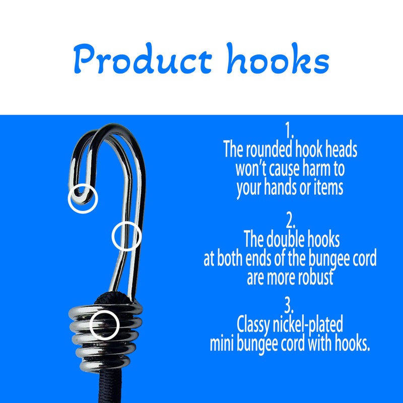 YELIER Bungee Cords with Hooks - 6mm Small Bungee Cords, 8-Piece Set - Black, White, & Multi-Color Options for Outdoor, Camping, and Storage (Mix-Colors, 6mm 8piece Set) - Image 3