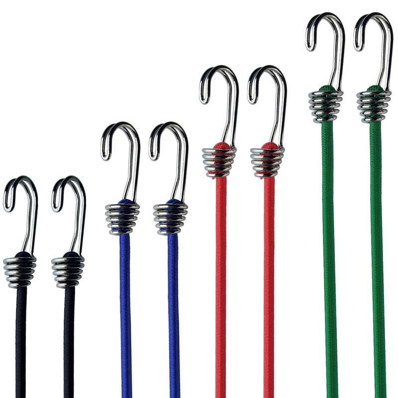 YELIER Bungee Cords with Hooks - 6mm Small Bungee Cords, 8-Piece Set - Black, White, & Multi-Color Options for Outdoor, Camping, and Storage (Mix-Colors, 6mm 8piece Set) - Image 1