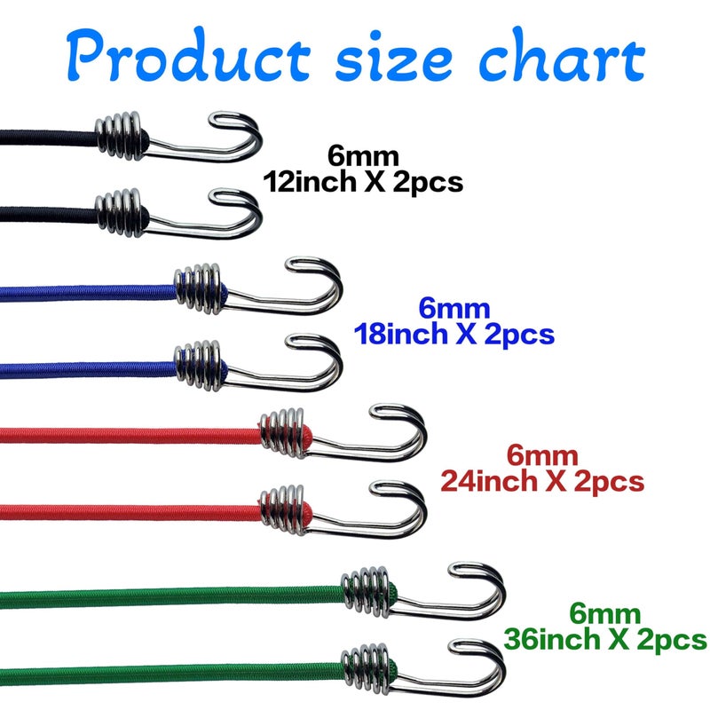 YELIER Bungee Cords with Hooks - 6mm Small Bungee Cords, 8-Piece Set - Black, White, & Multi-Color Options for Outdoor, Camping, and Storage (Mix-Colors, 6mm 8piece Set) - Image 2