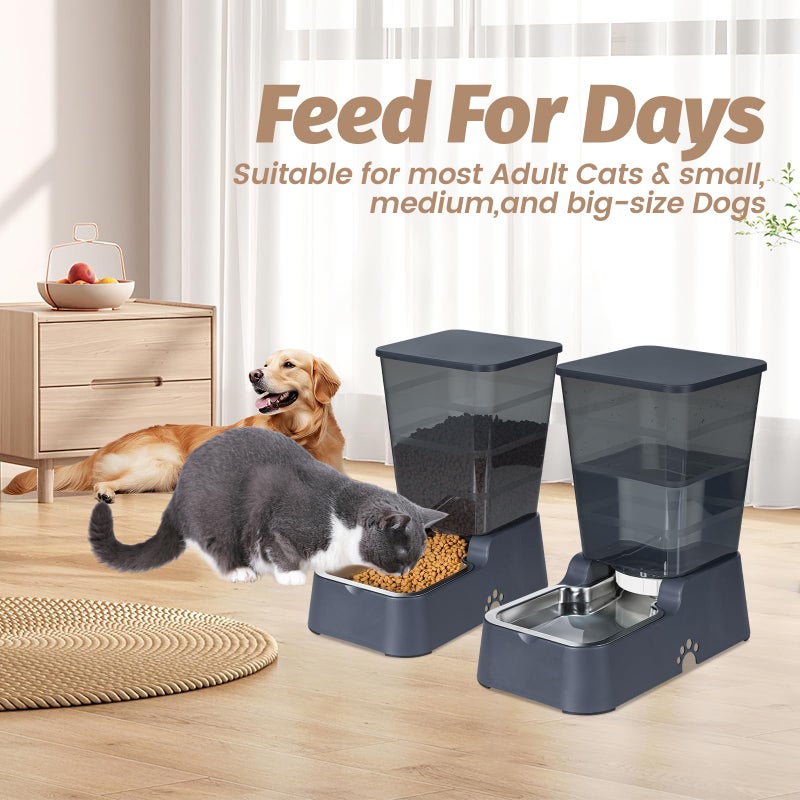Leefele Automatic 5.4L/1.4Gal Pet Waterer, Automatic Dog Water Dispenser Gravity Stainless Steel Water Feeder, Large Capacity Feeding Bowls for Cats and Medium & Large-Sized Dogs (Black, Food+Water) - Image 2
