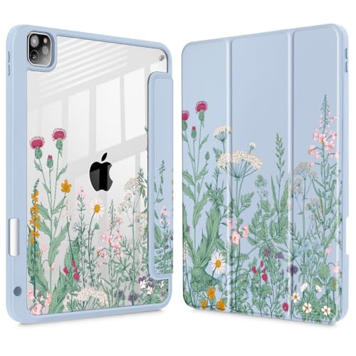May Chen for iPad Pro 11 inch M2 4th Generation 2022 iPad Pro 11 3rd2nd1st Gen Case with Transparent Shockproof Back Cover Builtin Pencil Holder Auto SleepWake Herbs Flowers - Image 1