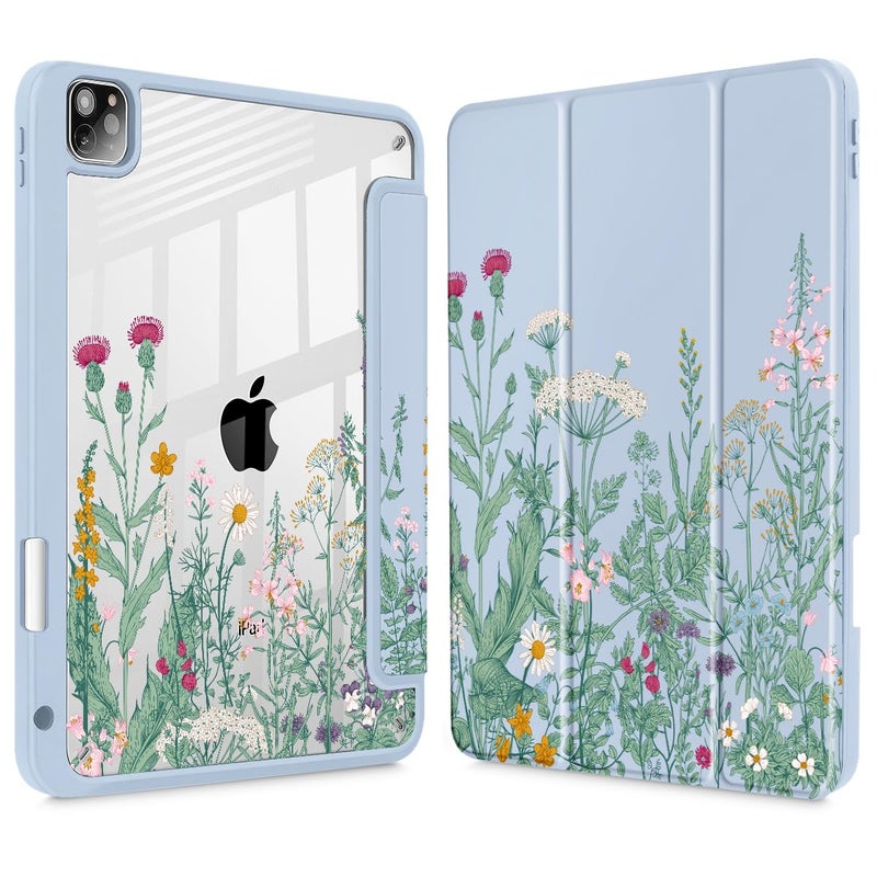 May Chen for iPad Pro 11 inch M2 4th Generation 2022 iPad Pro 11 3rd2nd1st Gen Case with Transparent Shockproof Back Cover Builtin Pencil Holder Auto SleepWake Herbs Flowers - Image 2