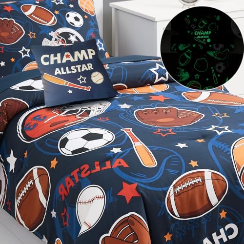 Kaleido Space Kids Comforter Set Twin Size for Boys, Glow in The Dark Ball Games Bedding Set 1 Comforter, 1 Decor Pillow, 1 Pillow Shams - Image 3