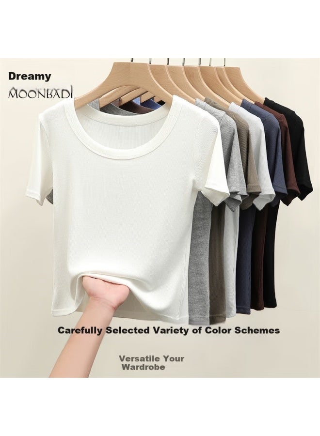 Moonbadi Mengbadi Women's Slim-fit Underwear, Summer Thin Style, Ladies' Base Layer Top, T-shirt, Short Style, Basic Inner Wear, Outer Wear, Short Sleeve - Image 4