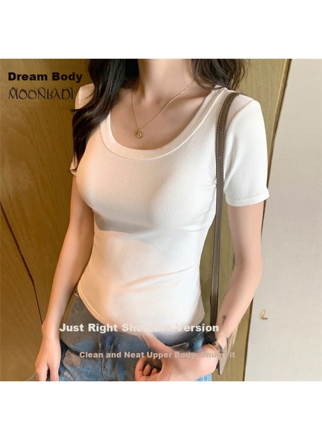 Moonbadi Mengbadi Women's Slim-fit Underwear, Summer Thin Style, Ladies' Base Layer Top, T-shirt, Short Style, Basic Inner Wear, Outer Wear, Short Sleeve - Image 2