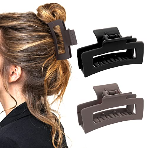 WLLHYF 2 Pieces Square Claw Clips 3.5 Inch Matte Non-slip Hair Clamps Medium Hair Claw Clips Fashion Strong Hold Banana Clip Thick Thin Hair Styling Accessories for Women Girls - Image 1