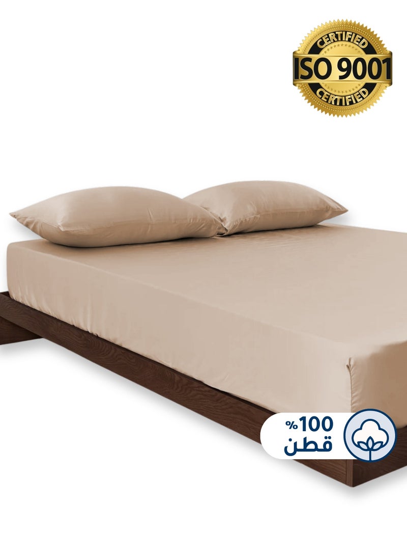 Master Home Textile Cotton Fitted Sheet Set, 100% Cotton, 200 TC, 3 Pieces Queen Size with 35 cm Deep Pocket - Image 1