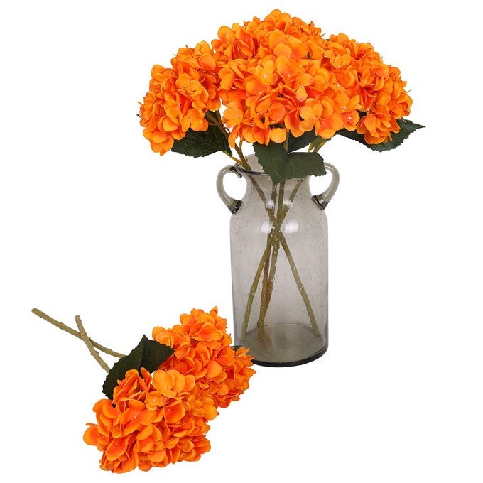 ORANGE HYDRANGEA ARTIFICIAL FLOWERS 6PCS FAUX HYDRANGEA FLOWERS FAKE FLOWERS FOR TABLE CENTERPIECE SILK HYDRANGEA FLOWERS WITH STEMS FOR HOME WEDDING PARTY DECOR