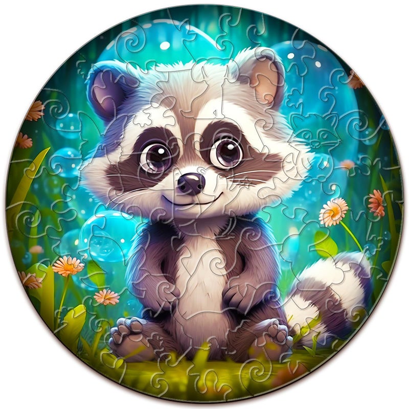 Aeekdook Wooden Puzzles for Kids Ages 48 Cute Raccoon Puzzle Unique Animal Shaped Wooden Jigsaw Puzzles for Kid 50 Pieces Puzzles for Kids50pcs114 114in - Image 3