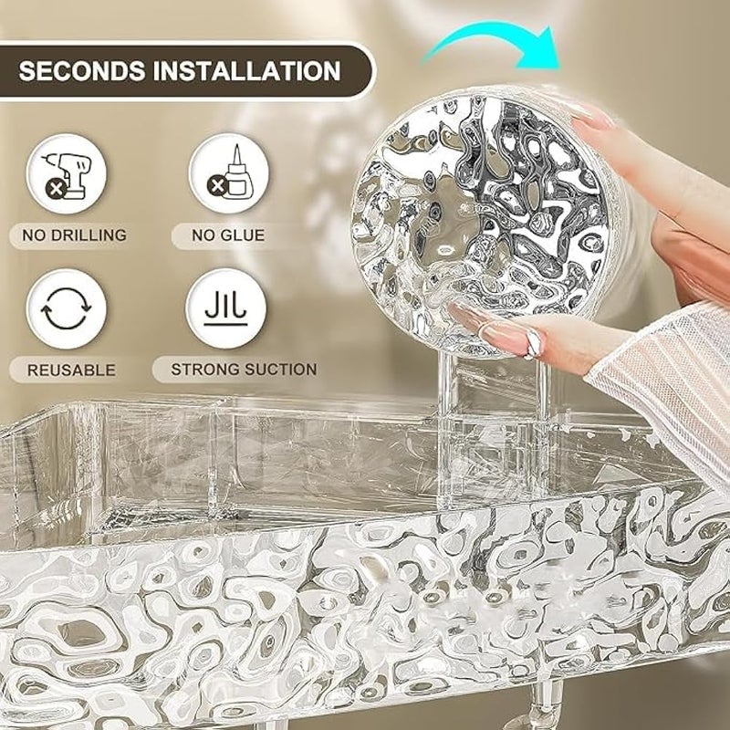 1 Pack Suction Corner Shower Caddy, Removable Suction Cup Shower Shelf Adhesive Bathroom Shower Organizer Detachable Shower Self with 4 Hooks Kitchen Caddy Spice Rack (Clear) - Image 2