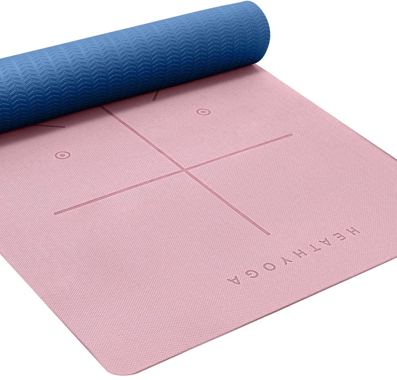 Heathyoga Eco Friendly Non Slip Yoga Mat Body Alignment System SGS Certified TPE Material Textured Non Slip Surface and Optimal Cushioning72x 26 Thickness 14 Pink