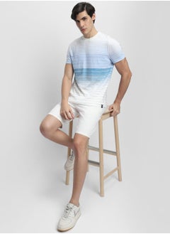 White Slim Fit Striped Crew Neck T-shirt for Men - 100% Cotton, Short Sleeve, Casual
