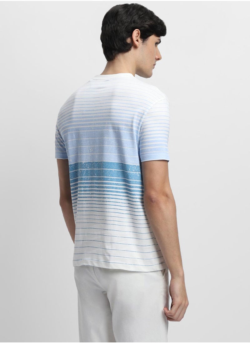 Dennis Lingo - White Slim Fit Striped Crew Neck T-shirt for Men - 100% Cotton, Short Sleeve, Casual - Image 1