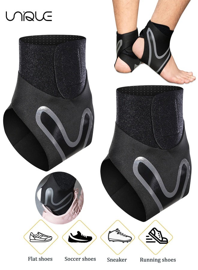 يونيك أكمام دعم دعامة الكاحل - 1 زوج أكمام دعامة الكاحل الرياضية المرنة القابلة للتعديل - دعامة الكاحل للنساء والرجال - ضمادة تثبيت الكاحل - التواء مرن كم القدم لتخفيف الألم ممارسة التهاب المفاصل التهاب اللفافة مشط القدم دعم قوس كرة السلة (أسود ، L) - Image 1