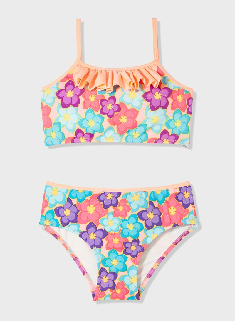 JUNE Kids Floral Print Bikini Top & Bottom Set