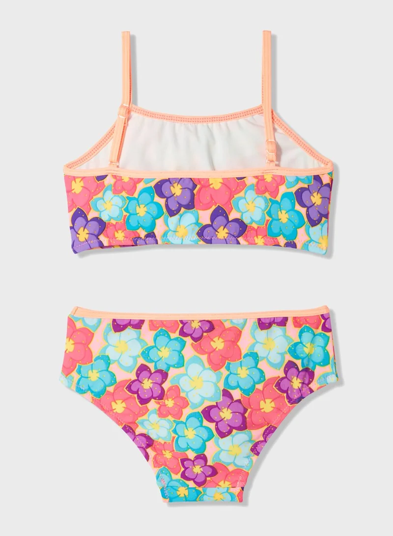 JUNE Kids Floral Print Bikini Top & Bottom Set