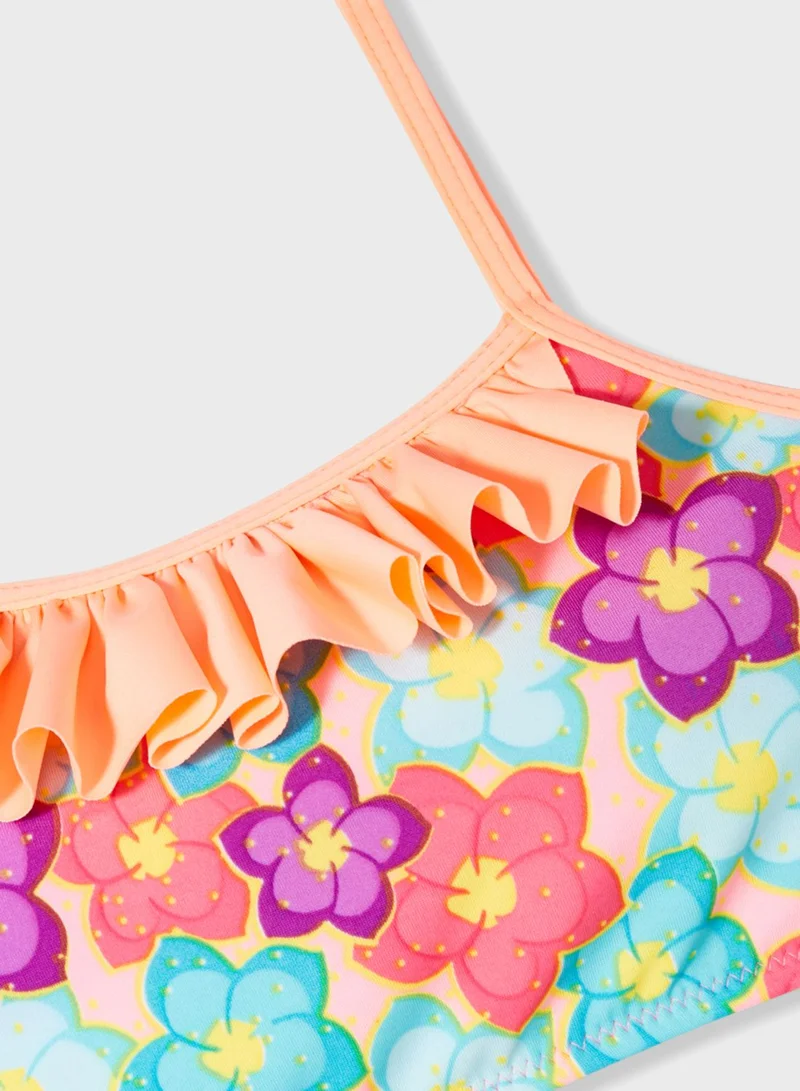 JUNE Kids Floral Print Bikini Top & Bottom Set
