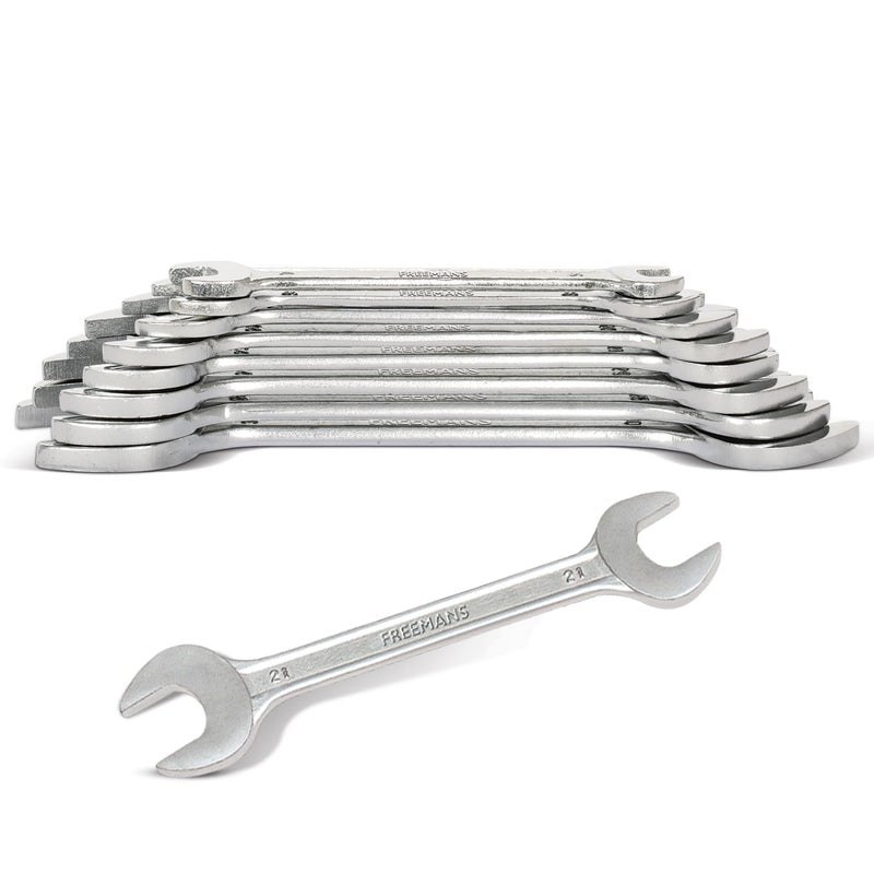 FREEMANS DS08 Combination Double Open End Spanners Wrench Set of 8 Piece With Chrome Vanadium Steel and Bright Chrome Panel for Better Resistance to Corrosion - Image 1
