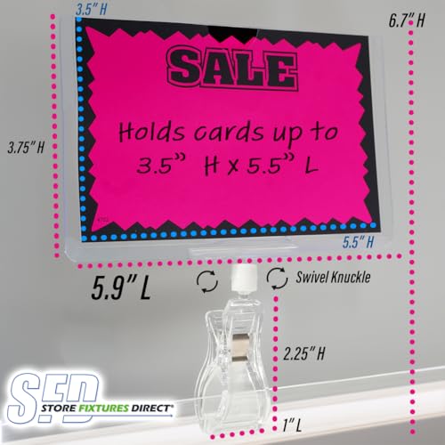 STORE FIXTURES DIRECT Rotating Clip On POP Swivel Sign Holding Clamp with Card Protector for Hangrails or Tubes - 3 Pack - Image 3