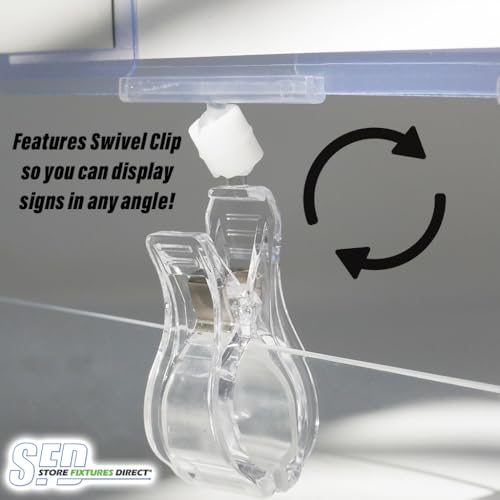 STORE FIXTURES DIRECT Rotating Clip On POP Swivel Sign Holding Clamp with Card Protector for Hangrails or Tubes - 3 Pack - Image 5