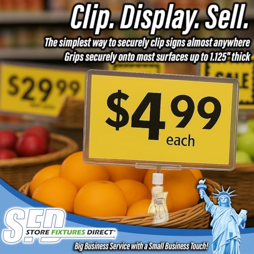 STORE FIXTURES DIRECT Rotating Clip On POP Swivel Sign Holding Clamp with Card Protector for Hangrails or Tubes - 3 Pack - Image 2