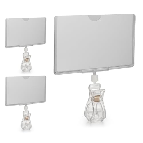 STORE FIXTURES DIRECT Rotating Clip On POP Swivel Sign Holding Clamp with Card Protector for Hangrails or Tubes - 3 Pack - Image 1