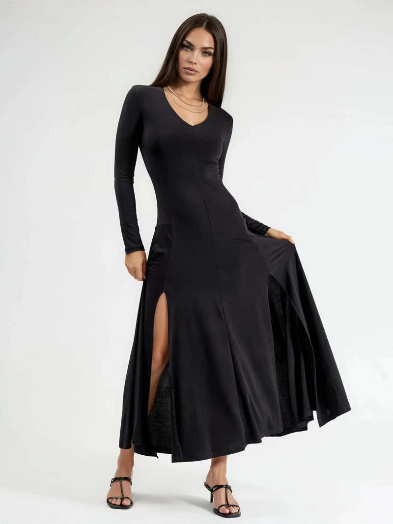 Qustyle QU STYLE Double Slit Maxi Dress