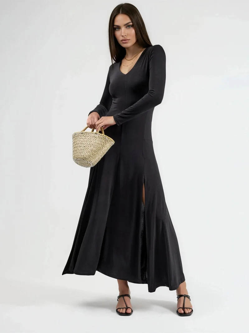 Qustyle QU STYLE Double Slit Maxi Dress