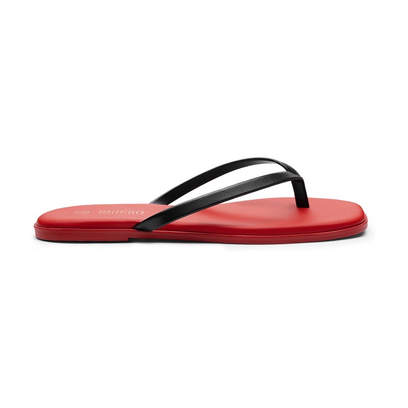 Rihero Flip Flops for Women Casual Square Toe Flat Beach Thong Sandals Lightweight Slip On for Summer Walking Red-Black Size 10 - Image 3