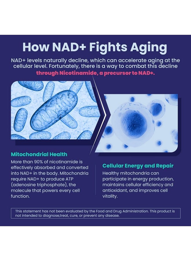 NEVISS جواهر نيكوتيناميد 500 ملغ، مكمل NAD+ (صنع في الولايات المتحدة) مع (نياسين خالي من الاحمرار) فيتامين ب3 نيكوتيناميد، ببتيدات الكولاجين لمكافحة الشيخوخة، تحسين مستوى NAD+، طول العمر والدماغ، 0 جرام سكر، 60 حبة - Image 5