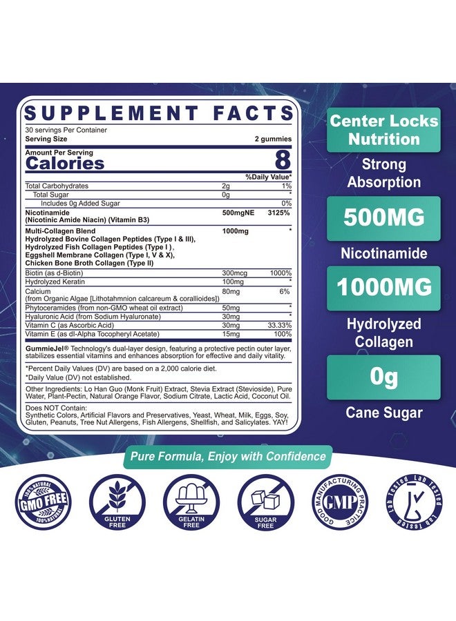 NEVISS جواهر نيكوتيناميد 500 ملغ، مكمل NAD+ (صنع في الولايات المتحدة) مع (نياسين خالي من الاحمرار) فيتامين ب3 نيكوتيناميد، ببتيدات الكولاجين لمكافحة الشيخوخة، تحسين مستوى NAD+، طول العمر والدماغ، 0 جرام سكر، 60 حبة - Image 2