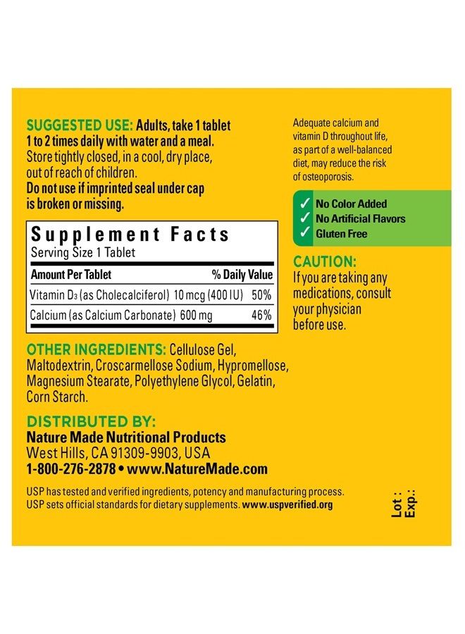 Nature Made Calcium 600 mg with Vitamin D3 for Immune Support, Tablets, 60 Count, helps support Bone Strength (Pack of 3)  - Image 5