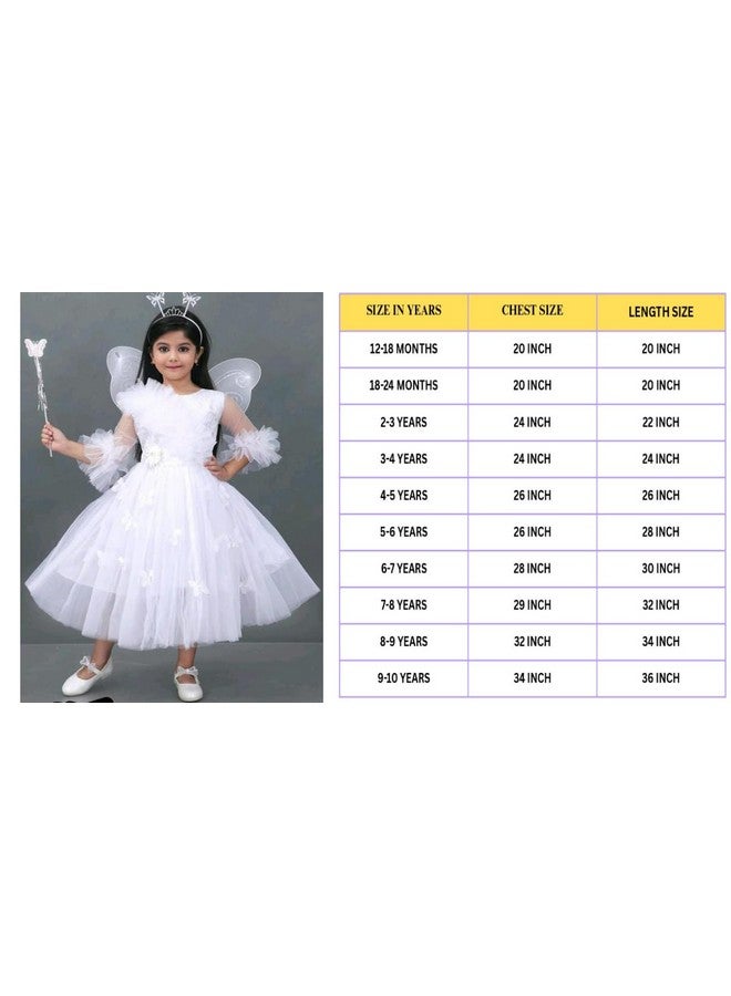 Girls' Fairy Costume Dress with Wings and Wand, Embellished with Beads and Sequins (WHITE, 9-10 Years) - Image 5